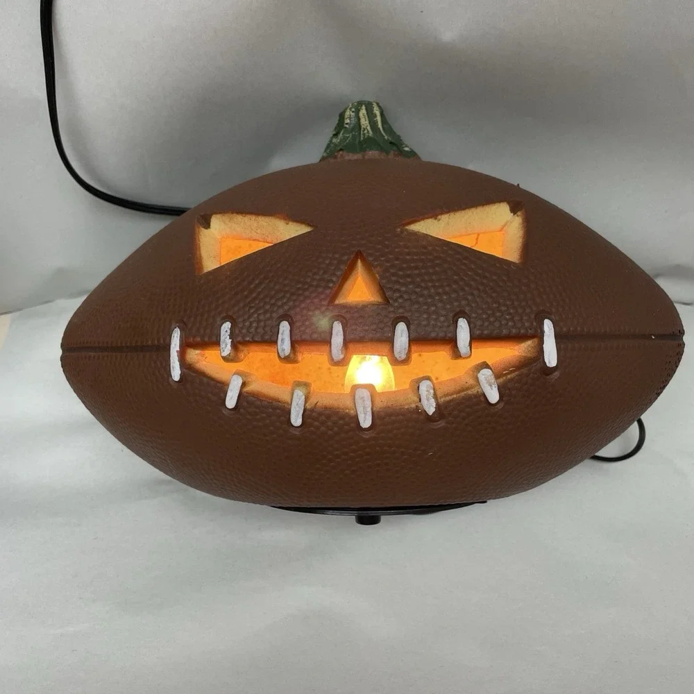 Gemmy Halloween Football Shaped Pumpkin Jack-O-Lantern Foam Blow Mold Light Lamp